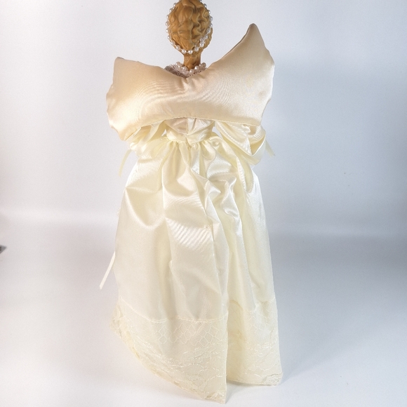 Vintage Porcelain Fabric Angel Tree Topper Holiday Christmas Decoration - Picture 4 of 9